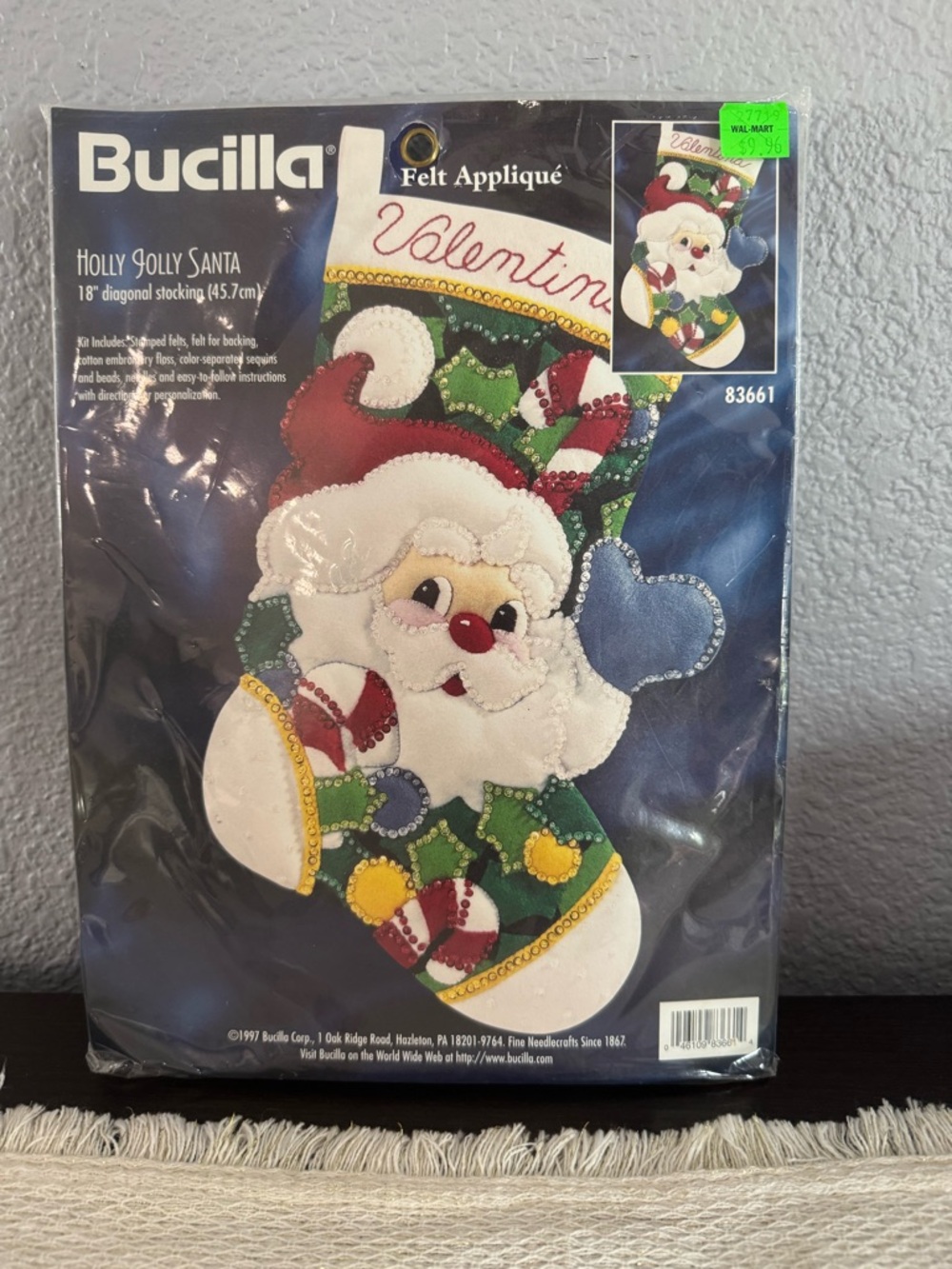 Bucilla Vintage 1997 Holly Jolly Santa Felt Applique Stocking Kit 18" 83661